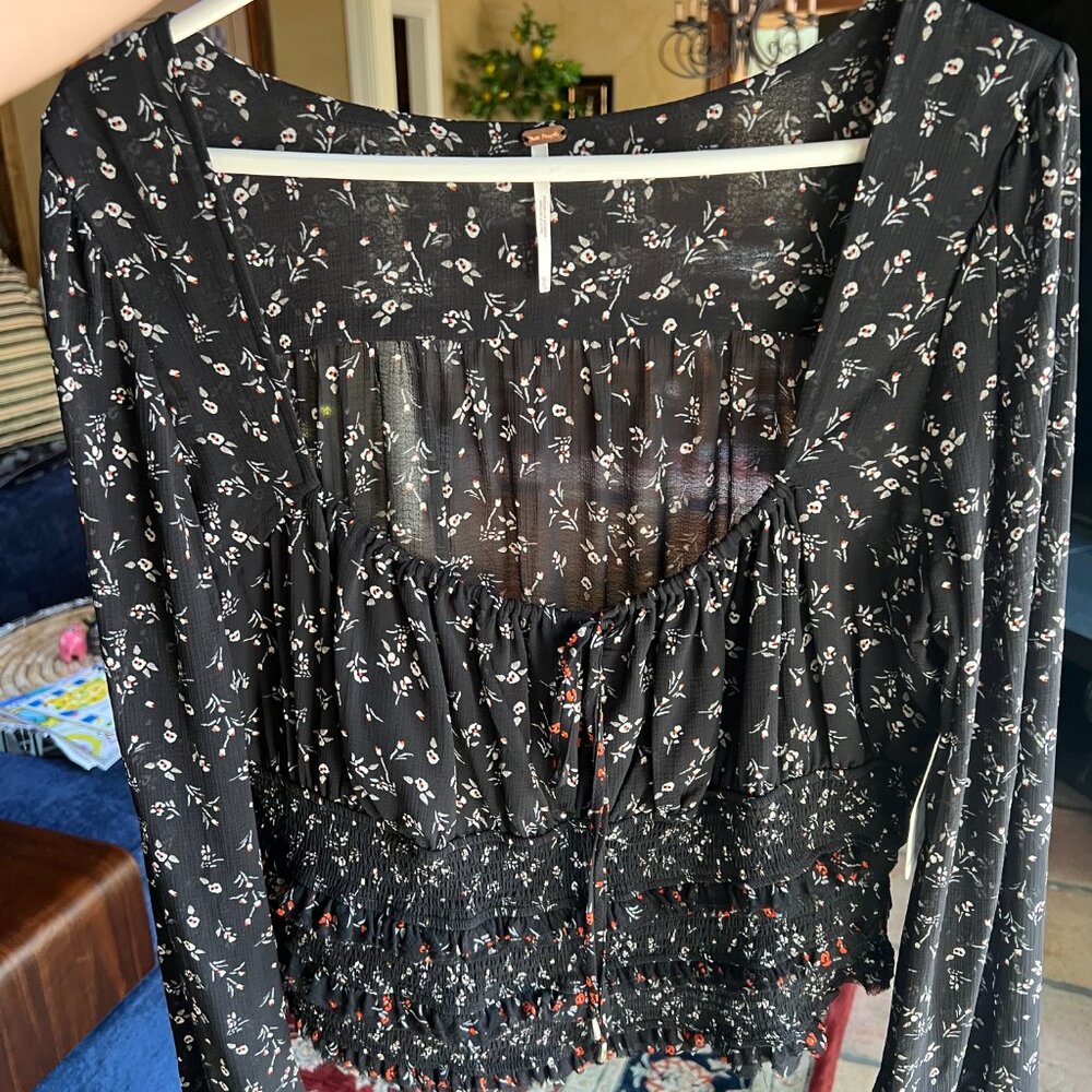 Free People Black Floral Blouse